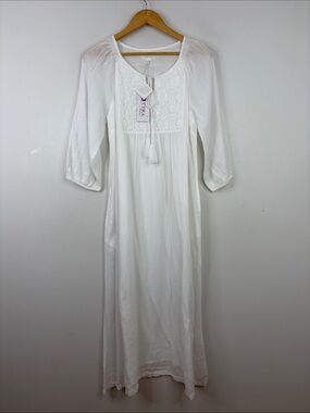 New La Cera Cotton Nightgown Womens Medium White Embroidered Tassel Victorian